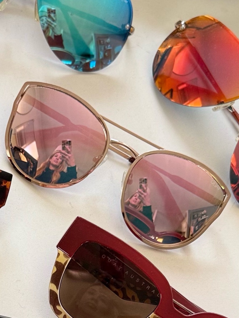 Quay Australia Rose Gold Cat-Eye Sunglasses with Pink Mirrored Lenses